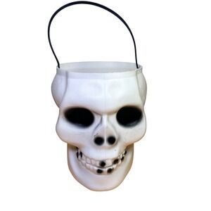 Vintage Kmart Skull Halloween Trick or Treat Pail White Plastic Blow Mold Rare